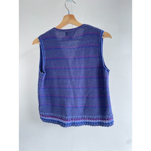 Vtg 90's Periwinkle Knit Floral Crochet Sz Petite Small Boho Fairy Grunge - Picture 6 of 10